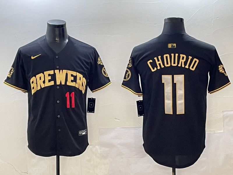 Men Milwaukee Brewers #11 Chourio Black Gold Game 2025 Nike MLB Jersey style 4